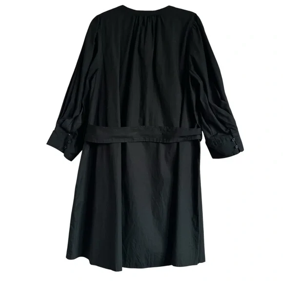 Black Cotton Poplin Belted Shirt Dress Banana Republic Factory Petite L NWT